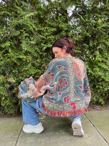 The Belladonna – Upcycled Blanket Balloon Sleeve Cardigan | Witchy Dark Academia Sweater | Daydreamer Cardigan