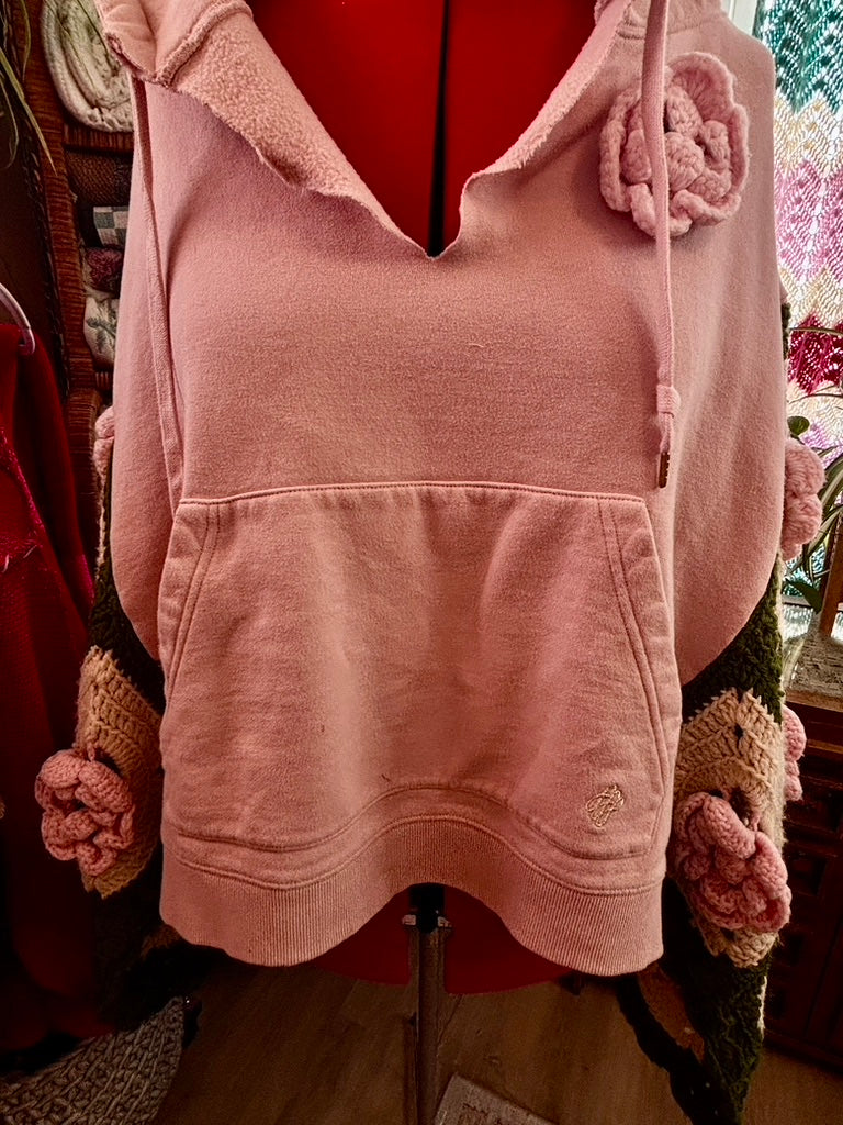 ✨ Fae Baby Snug Rug | Upcycled Hooded Poncho with Granny Square Sleeves