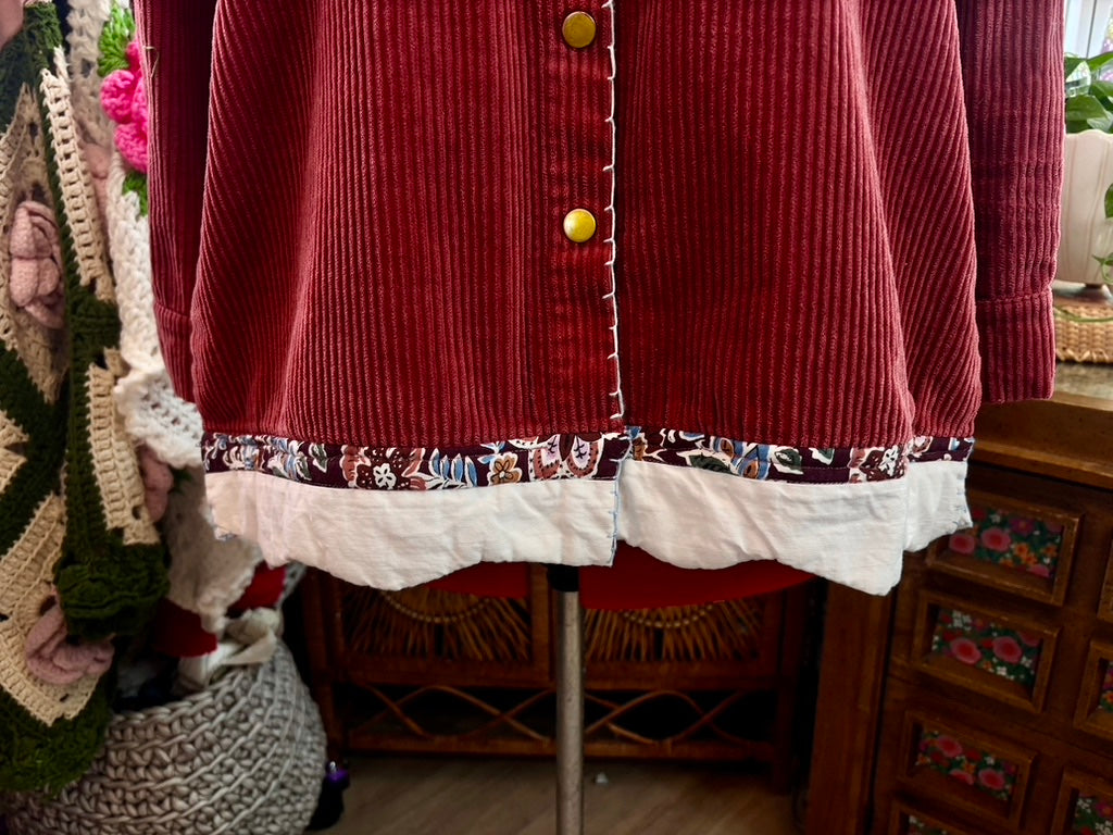 🌹 P.S. I Like You Wanderer Jacket | Upcycled Pink Corduroy Shacket with Hand Stitching