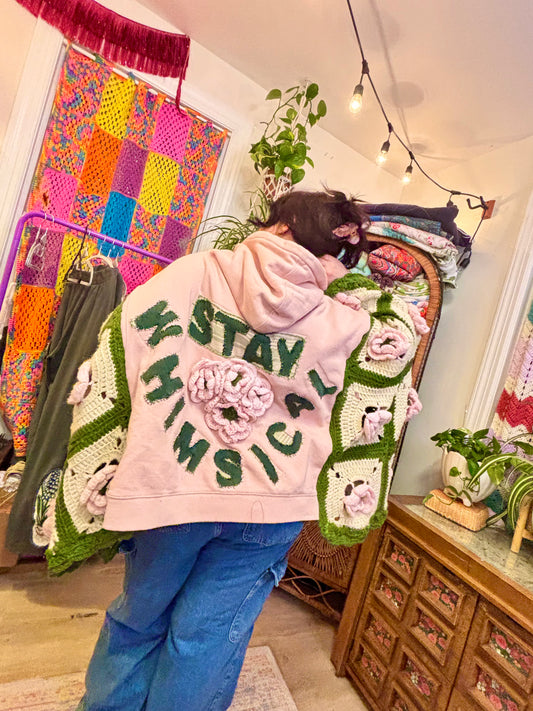 ✨ Fae Baby Snug Rug | Upcycled Hooded Poncho with Granny Square Sleeves