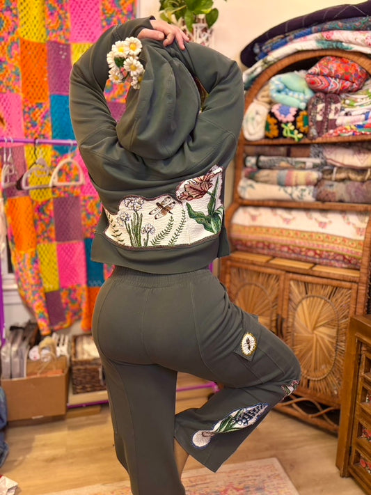 🌿Green Girl Era Lounge Set | Upcycled Floral Patchwork Cozy Loungewear with Pockets