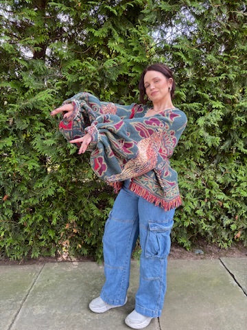 The Belladonna – Upcycled Blanket Balloon Sleeve Cardigan | Witchy Dark Academia Sweater | Daydreamer Cardigan