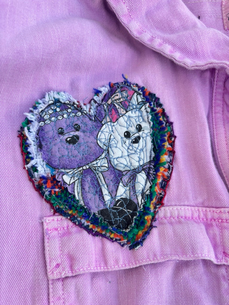 Latchkey Cutie Boiler Suit – Upcycled Orchid Jumpsuit with MTV Graphics | Handmade 90s Sustainable Workwear