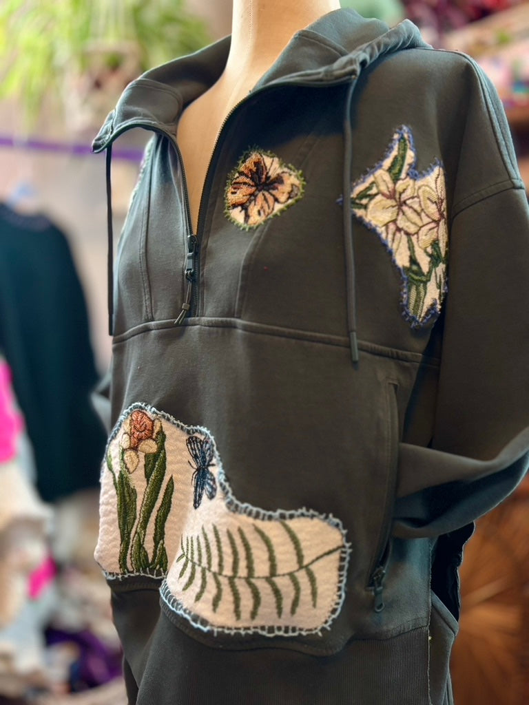 🌿Green Girl Era Lounge Set | Upcycled Floral Patchwork Cozy Loungewear with Pockets