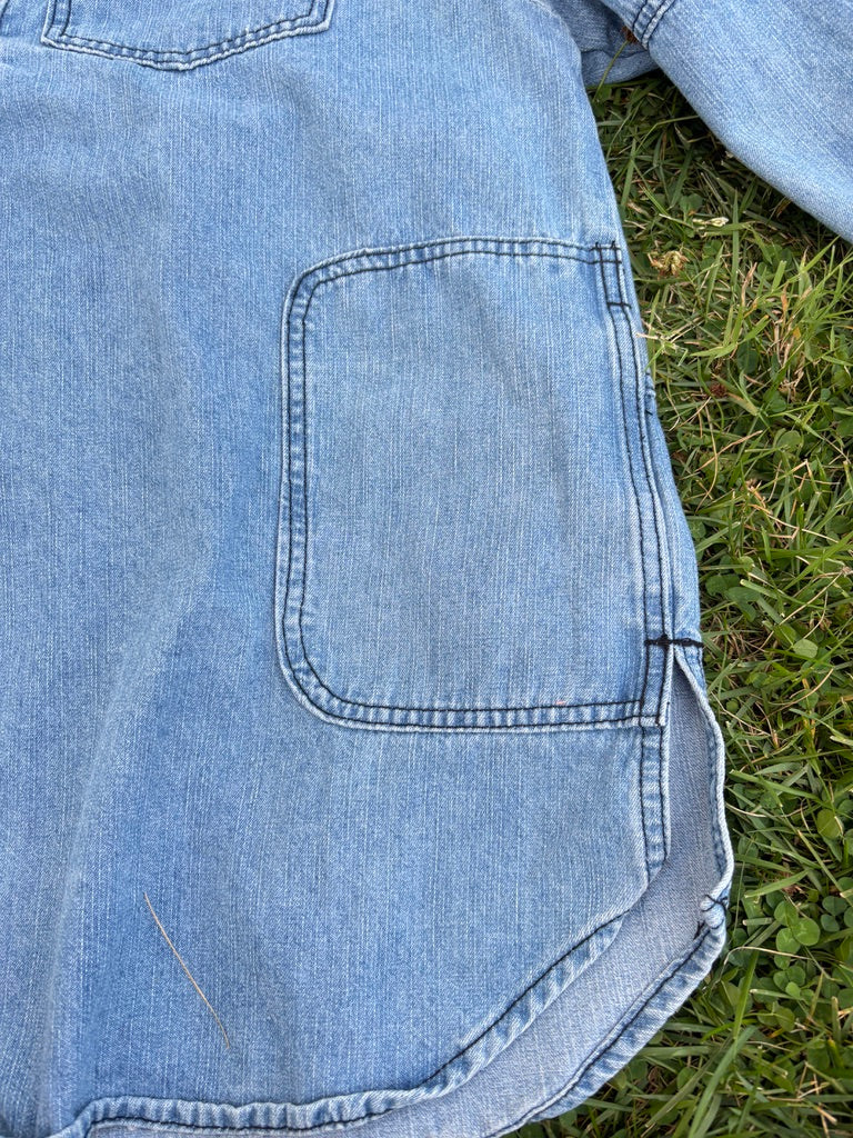 The Sunbeam Tunic Shacket – Upcycled Denim Oversized Layer | Handmade Sustainable Boho Jacket