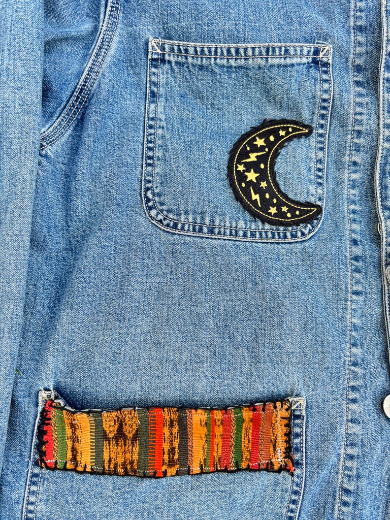 The Harvest Moon Barn Jacket – Upcycled Vintage Gap Denim with Floral Embroidery | Sustainable Autumn Outerwear