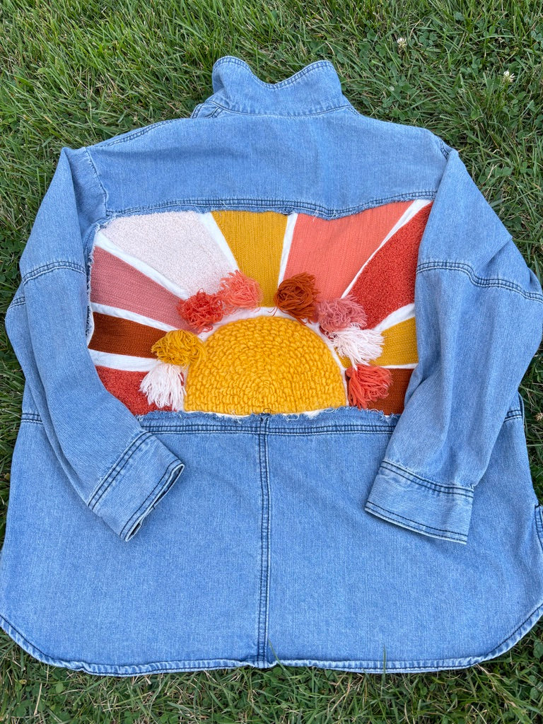 The Sunbeam Tunic Shacket – Upcycled Denim Oversized Layer | Handmade Sustainable Boho Jacket