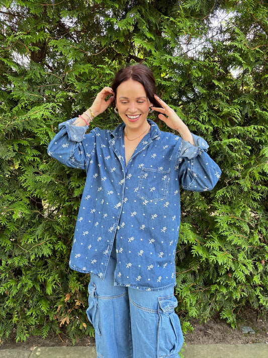 The Honeysuckle Jacket – Upcycled Denim & Cottagecore Floral Layer | Handmade Sustainable Outerwear