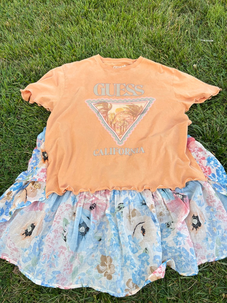 Peaches Peaches Peaches (🍑🍑🍑)  Tunic – Upcycled Patchwork Oversized Top | Handmade Sustainable Boho Tee