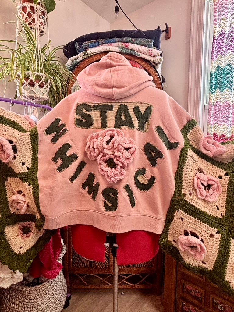 ✨ Fae Baby Snug Rug | Upcycled Hooded Poncho with Granny Square Sleeves