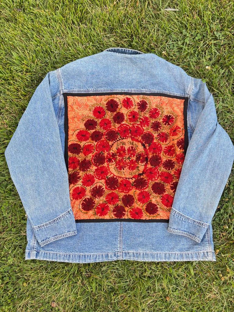 The Harvest Moon Barn Jacket – Upcycled Vintage Gap Denim with Floral Embroidery | Sustainable Autumn Outerwear