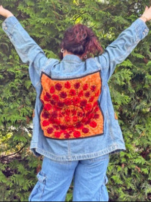 The Harvest Moon Barn Jacket – Upcycled Vintage Gap Denim with Floral Embroidery | Sustainable Autumn Outerwear