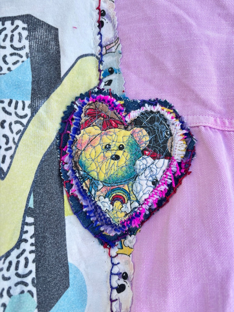 Latchkey Cutie Boiler Suit – Upcycled Orchid Jumpsuit with MTV Graphics | Handmade 90s Sustainable Workwear