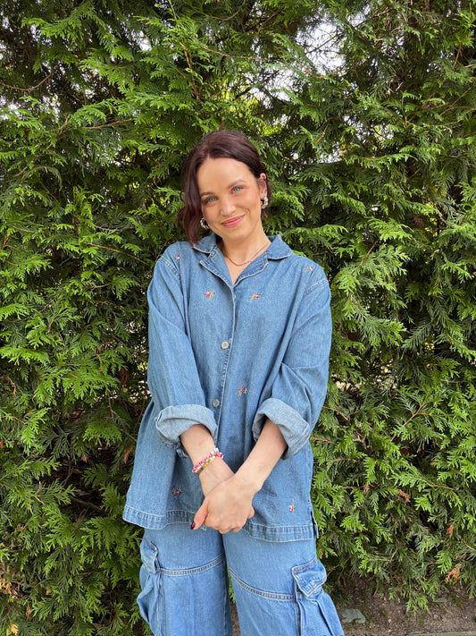 Just A Country Girl Shacket – Upcycled Denim Cottagecore Layer | Handmade Sustainable Jacket