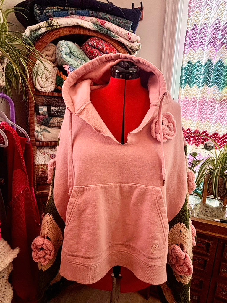 ✨ Fae Baby Snug Rug | Upcycled Hooded Poncho with Granny Square Sleeves