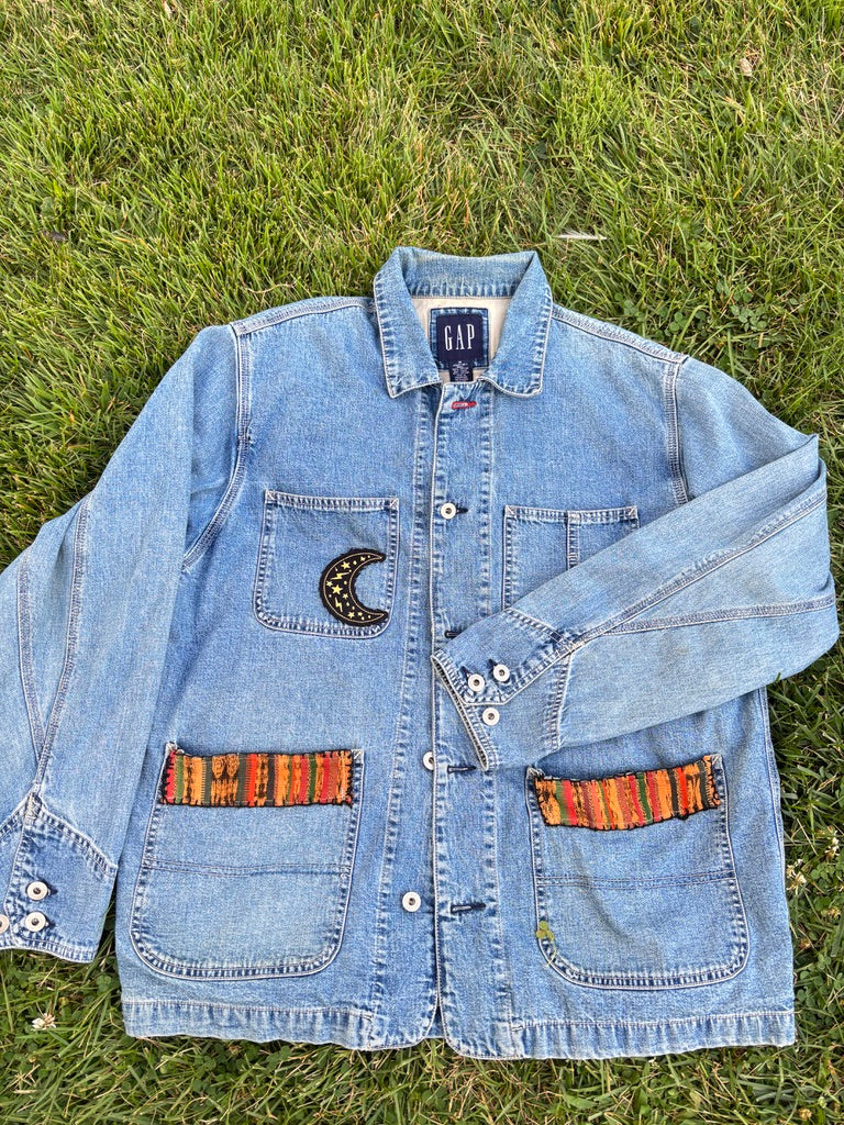 The Harvest Moon Barn Jacket – Upcycled Vintage Gap Denim with Floral Embroidery | Sustainable Autumn Outerwear