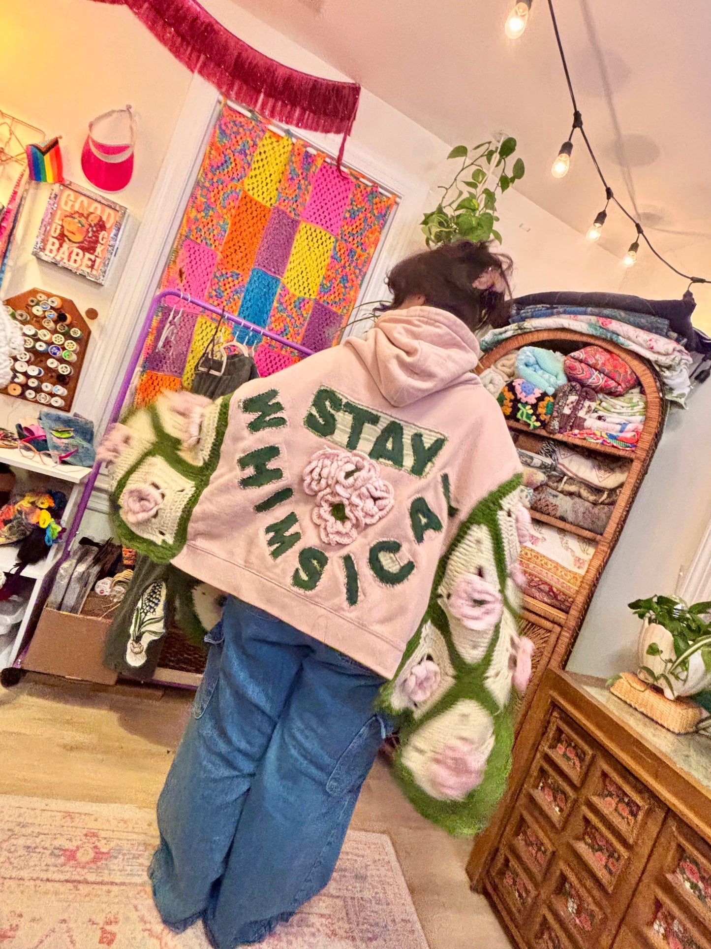 ✨ Fae Baby Snug Rug | Upcycled Hooded Poncho with Granny Square Sleeves