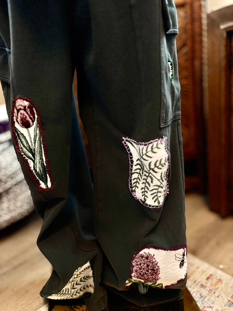 🌿Green Girl Era Lounge Set | Upcycled Floral Patchwork Cozy Loungewear with Pockets