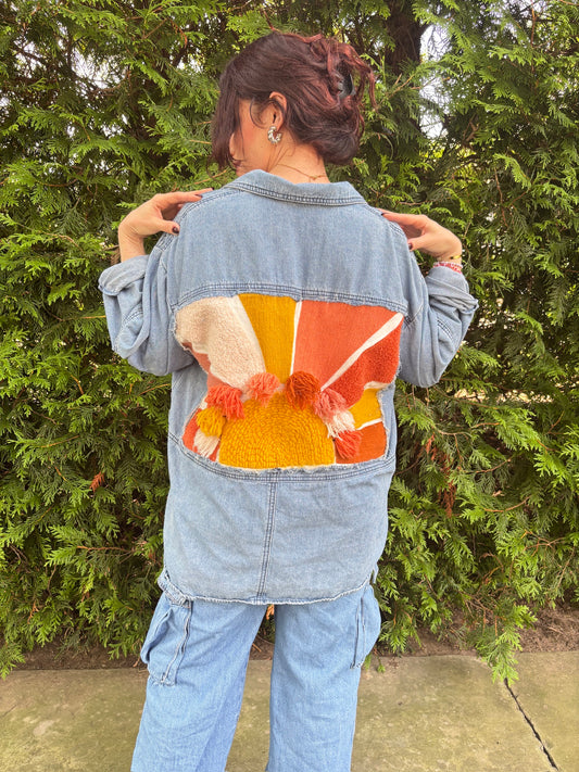 The Sunbeam Tunic Shacket – Upcycled Denim Oversized Layer | Handmade Sustainable Boho Jacket