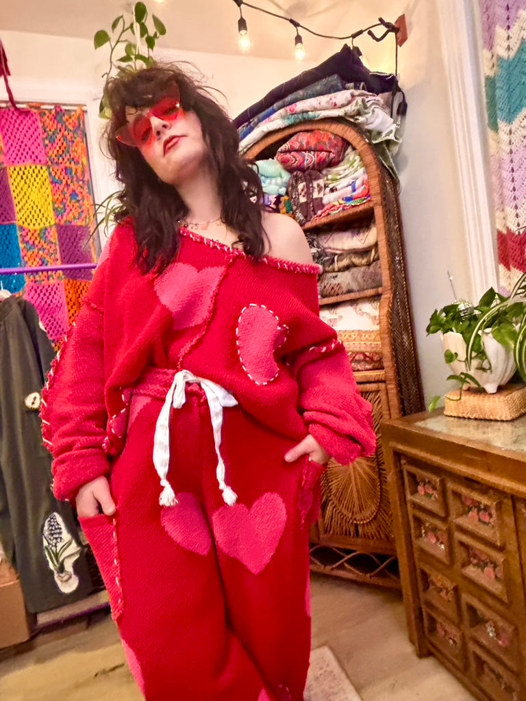 ❤️ Sweetheart Lounge Set | Upcycled Blanket Matching Cozy Set with Pockets