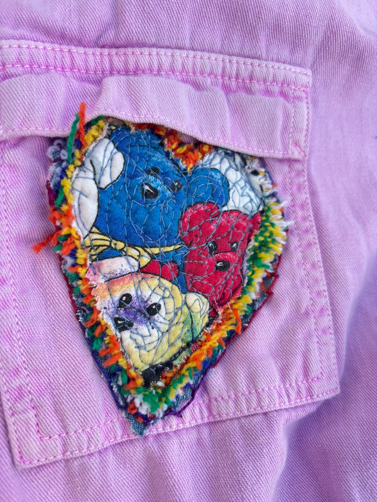 Latchkey Cutie Boiler Suit – Upcycled Orchid Jumpsuit with MTV Graphics | Handmade 90s Sustainable Workwear