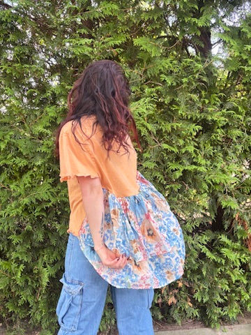 Peaches Peaches Peaches (🍑🍑🍑)  Tunic – Upcycled Patchwork Oversized Top | Handmade Sustainable Boho Tee