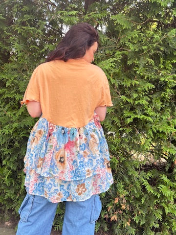 Peaches Peaches Peaches (🍑🍑🍑)  Tunic – Upcycled Patchwork Oversized Top | Handmade Sustainable Boho Tee