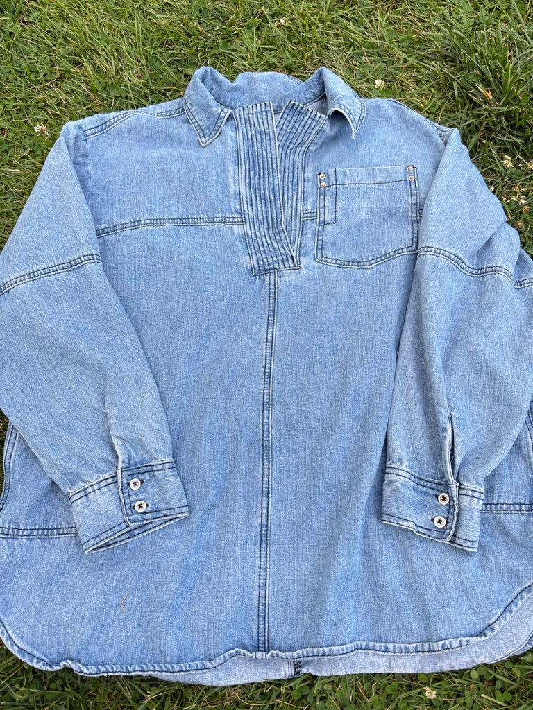 The Sunbeam Tunic Shacket – Upcycled Denim Oversized Layer | Handmade Sustainable Boho Jacket