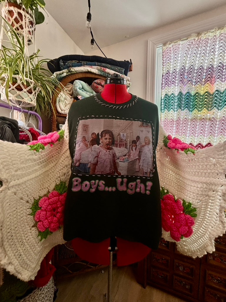 💕 Cootie Queen Supreme Snug Rug | Upcycled Poncho Sweatshirt with Crochet Roses