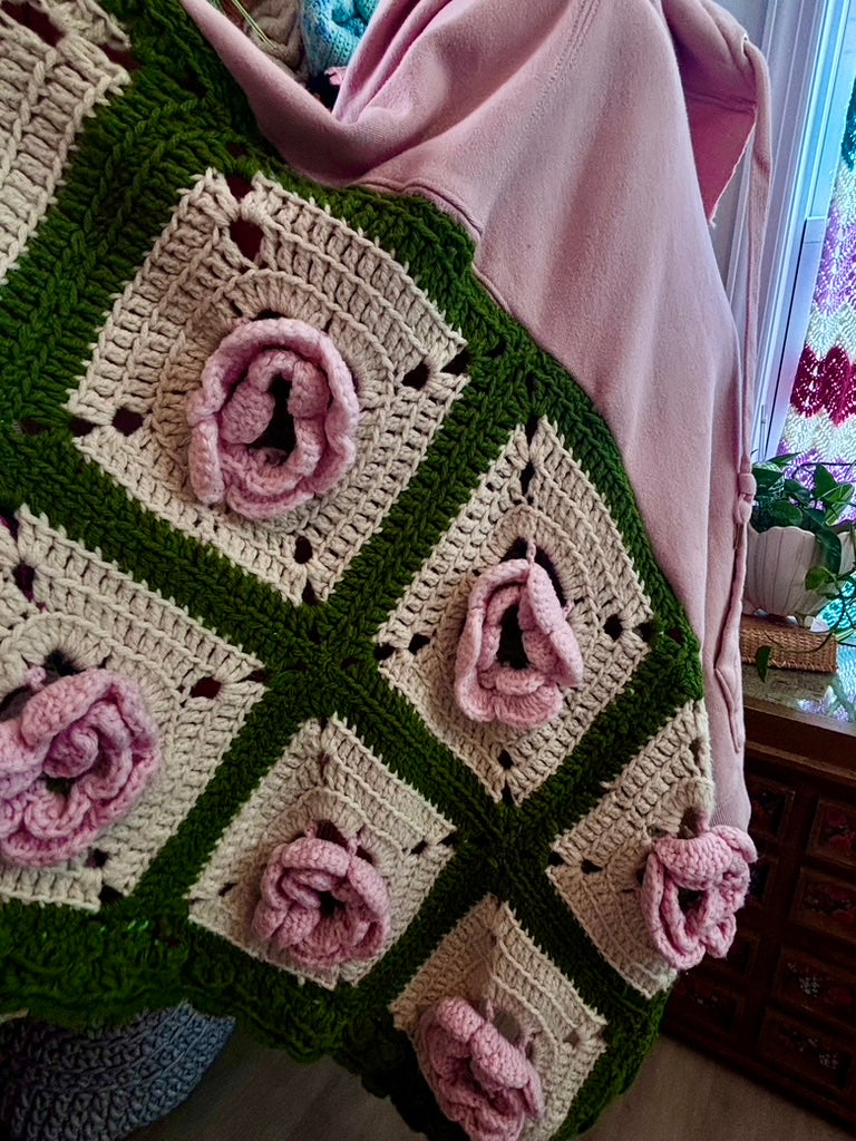 ✨ Fae Baby Snug Rug | Upcycled Hooded Poncho with Granny Square Sleeves