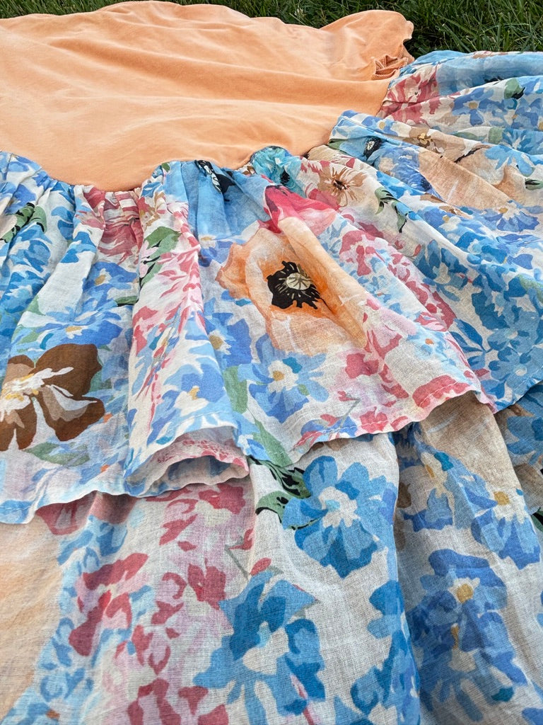 Peaches Peaches Peaches (🍑🍑🍑)  Tunic – Upcycled Patchwork Oversized Top | Handmade Sustainable Boho Tee