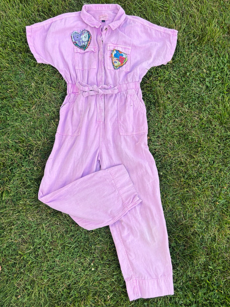 Latchkey Cutie Boiler Suit – Upcycled Orchid Jumpsuit with MTV Graphics | Handmade 90s Sustainable Workwear