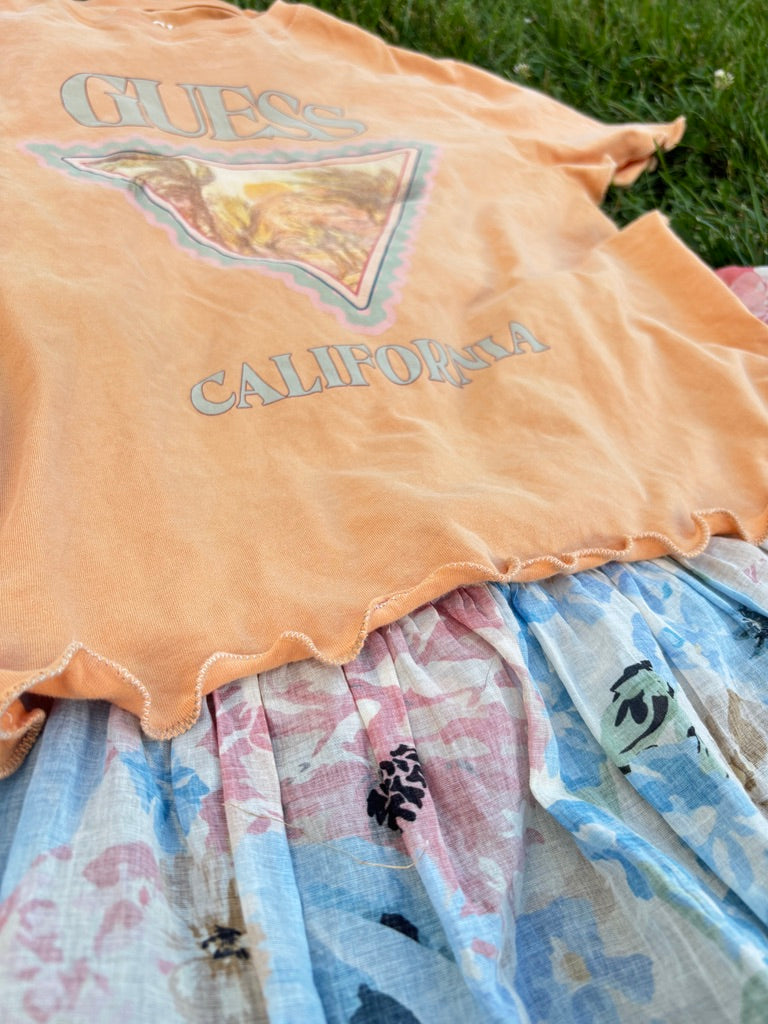 Peaches Peaches Peaches (🍑🍑🍑)  Tunic – Upcycled Patchwork Oversized Top | Handmade Sustainable Boho Tee