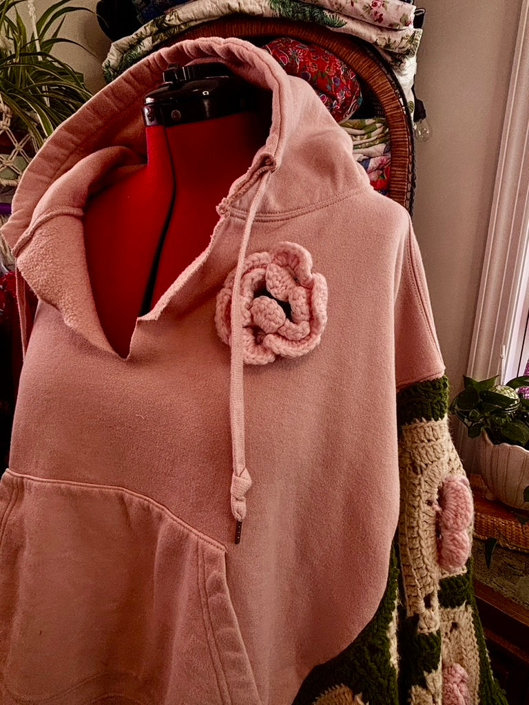 ✨ Fae Baby Snug Rug | Upcycled Hooded Poncho with Granny Square Sleeves