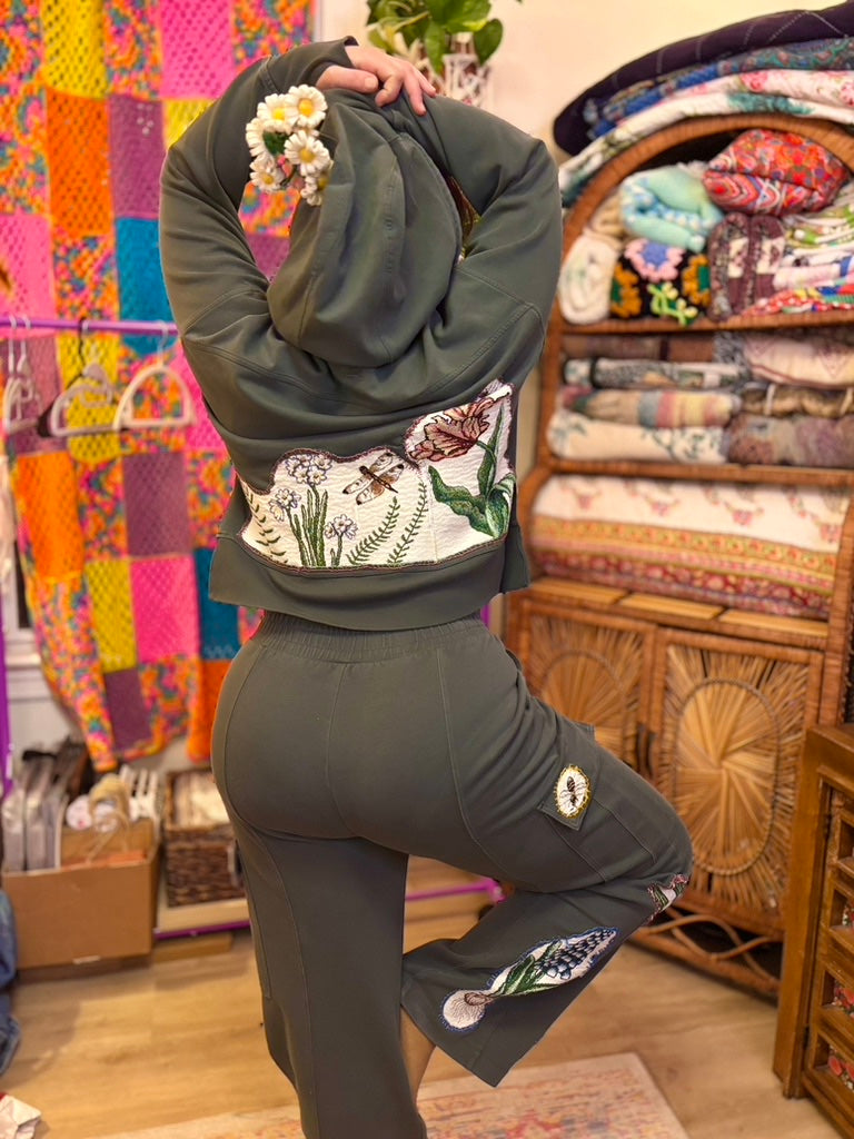 🌿Green Girl Era Lounge Set | Upcycled Floral Patchwork Cozy Loungewear with Pockets