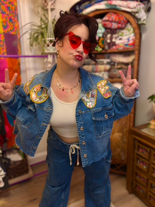 🐞 Lovebug Wanderer Jacket | Upcycled 90s Denim Patchwork Jacket