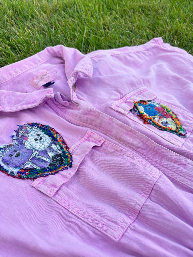 Latchkey Cutie Boiler Suit – Upcycled Orchid Jumpsuit with MTV Graphics | Handmade 90s Sustainable Workwear