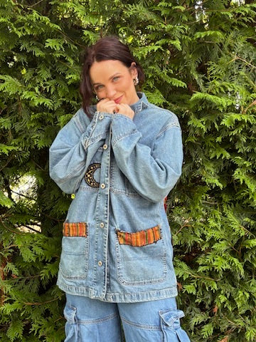 The Harvest Moon Barn Jacket – Upcycled Vintage Gap Denim with Floral Embroidery | Sustainable Autumn Outerwear
