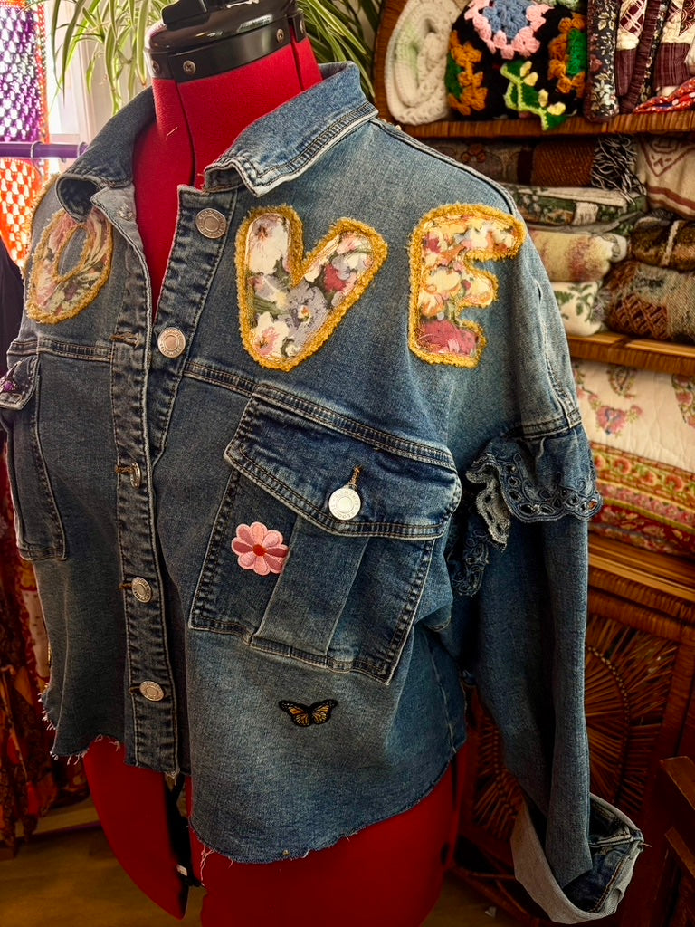 🐞 Lovebug Wanderer Jacket | Upcycled 90s Denim Patchwork Jacket
