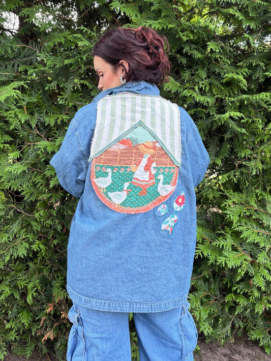 Just A Country Girl Shacket – Upcycled Denim Cottagecore Layer | Handmade Sustainable Jacket