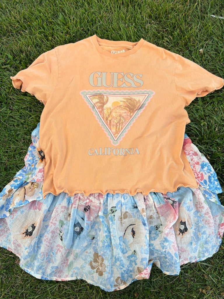 Peaches Peaches Peaches (🍑🍑🍑)  Tunic – Upcycled Patchwork Oversized Top | Handmade Sustainable Boho Tee