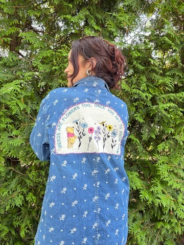 The Honeysuckle Jacket – Upcycled Denim & Cottagecore Floral Layer | Handmade Sustainable Outerwear
