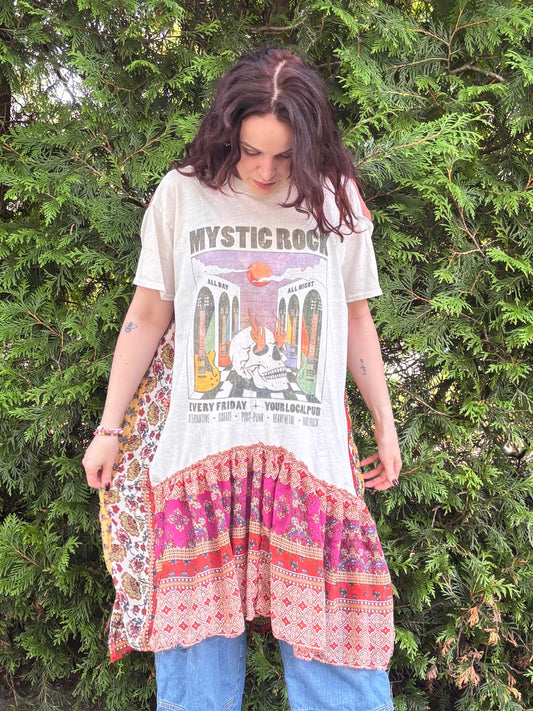 The Crystal Vision Maxi Shirt – Upcycled Patchwork Boho Top | Handmade Sustainable Fashion